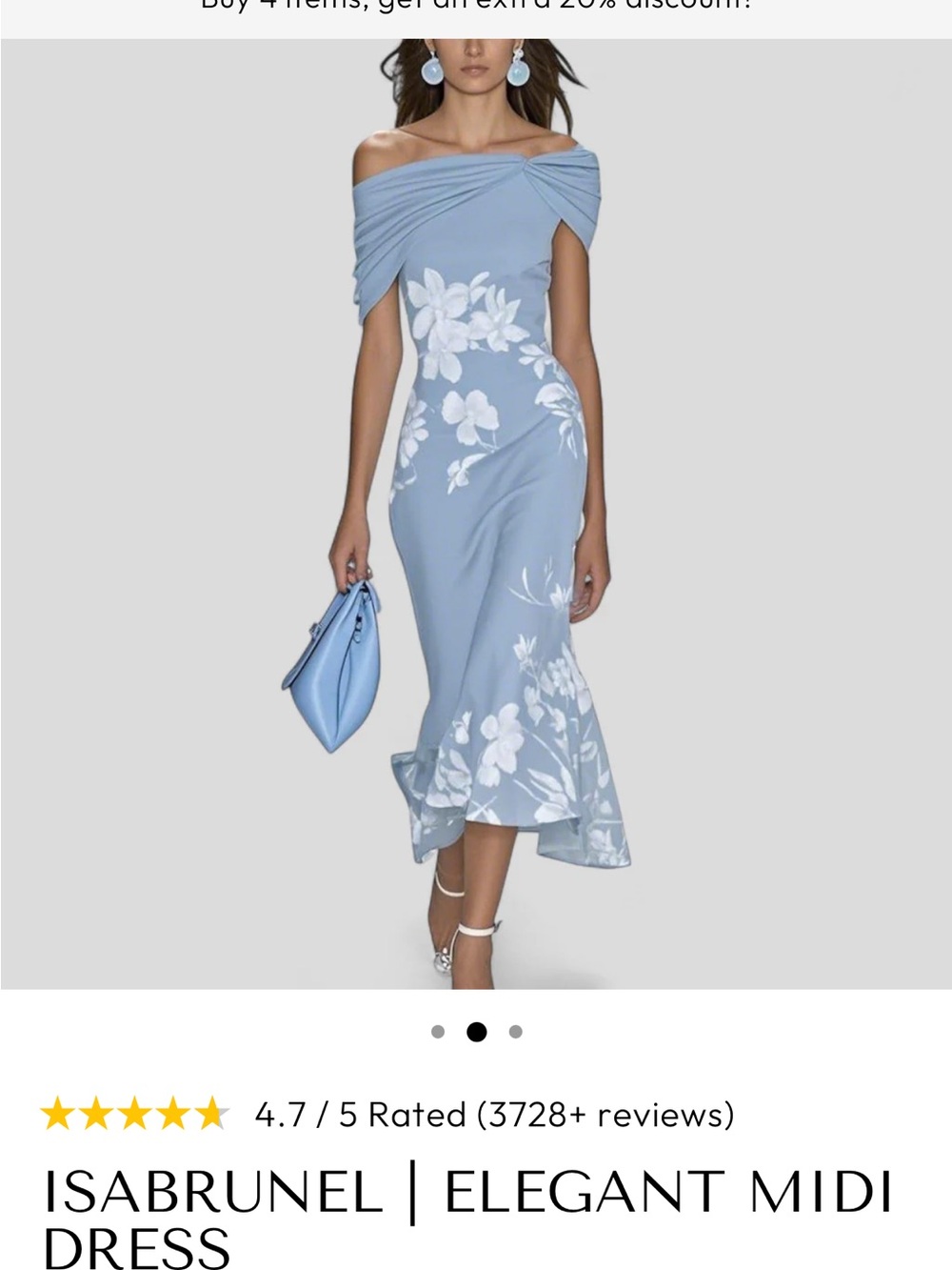 Elegant Off-Shoulder Blue Floral Midi Dress